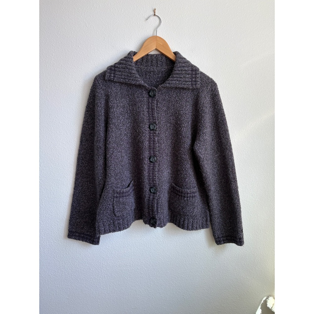 Columbia Womens Purple Marled Knit Button Front Cardigan Sweater Collared Pocket